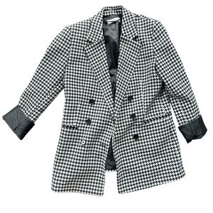 Mango Black and White Houndstooth Double Breasted Blazer Size Small